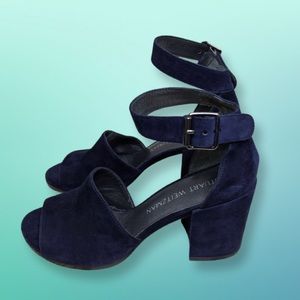 Stuart Weitzman Navy Blue Suede Ankle Strap Heels
